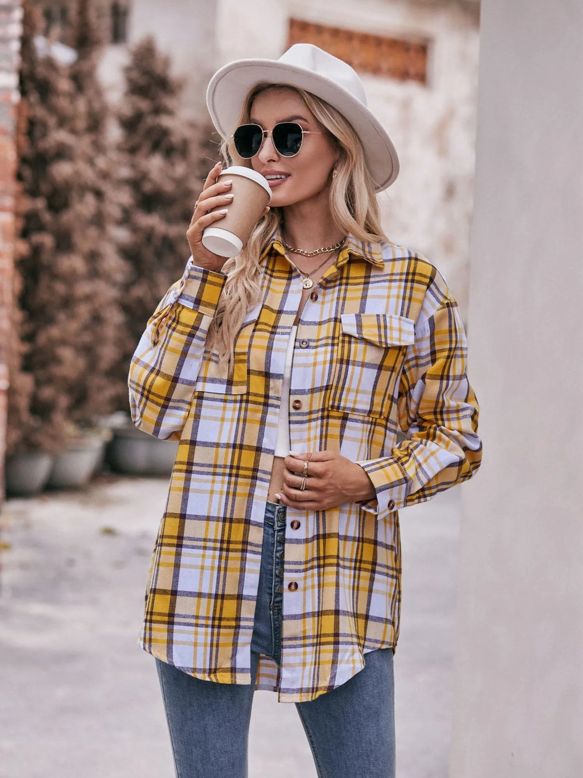 Plaid Button-Down Long Sleeve Shirt