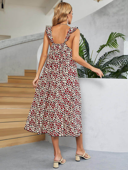 Printed Ruffled Sleeveless Midi Dress for Chic Style