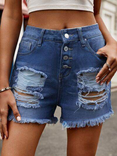 Distressed Raw Hem Denim Shorts for Women Casual Style