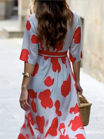 Floral Print Half Sleeve Wrap Maxi Dress