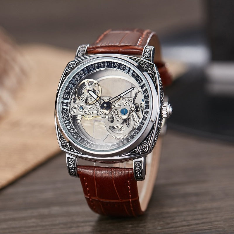 Relief-embossed Vintage Luminous Self-winding Mechanical Watch