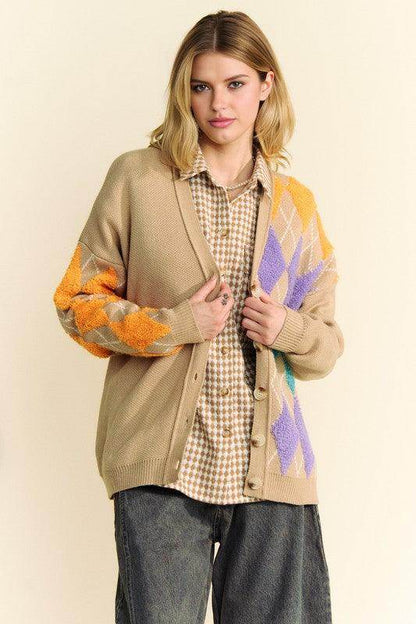 Davi &amp; Dani Argyle V-Neck Dropped Shoulder Cardigan Style