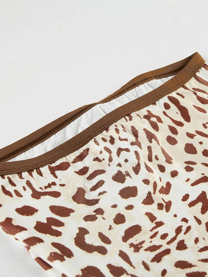 Leopard Print Strapless Top and Skirt Two-Piece Set