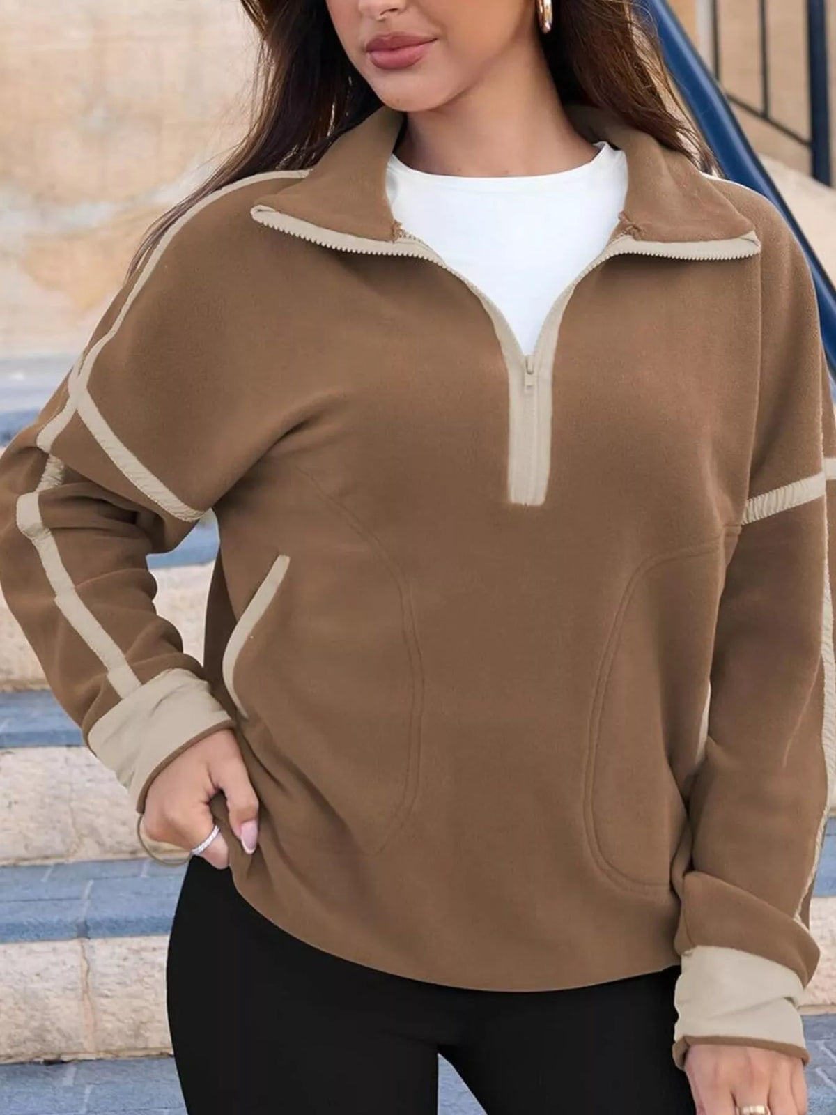 Half Zip Dropped Shoulder Sweatshirt