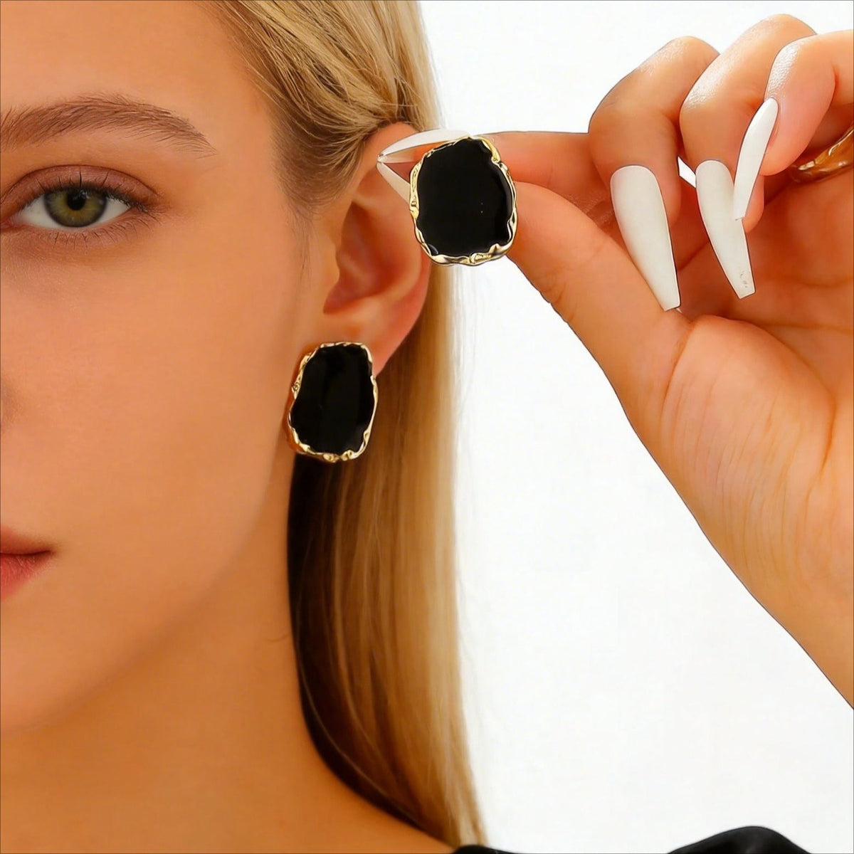 Vintage Irregular Square Red Black Glazed Ring &amp; Earrings Set Women Jewelry