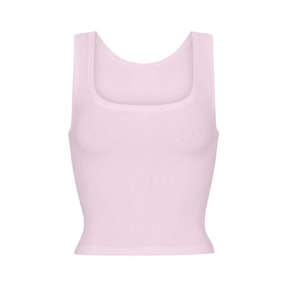 Athleisure Ribbed Knit Stretch Camisole With Straps