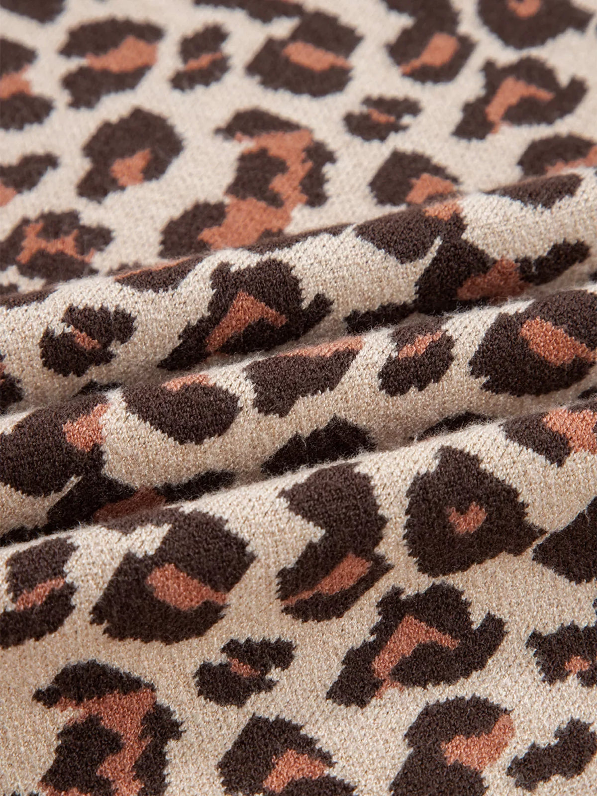 Leopard Print High Neck Shift Mini Sweater Dress