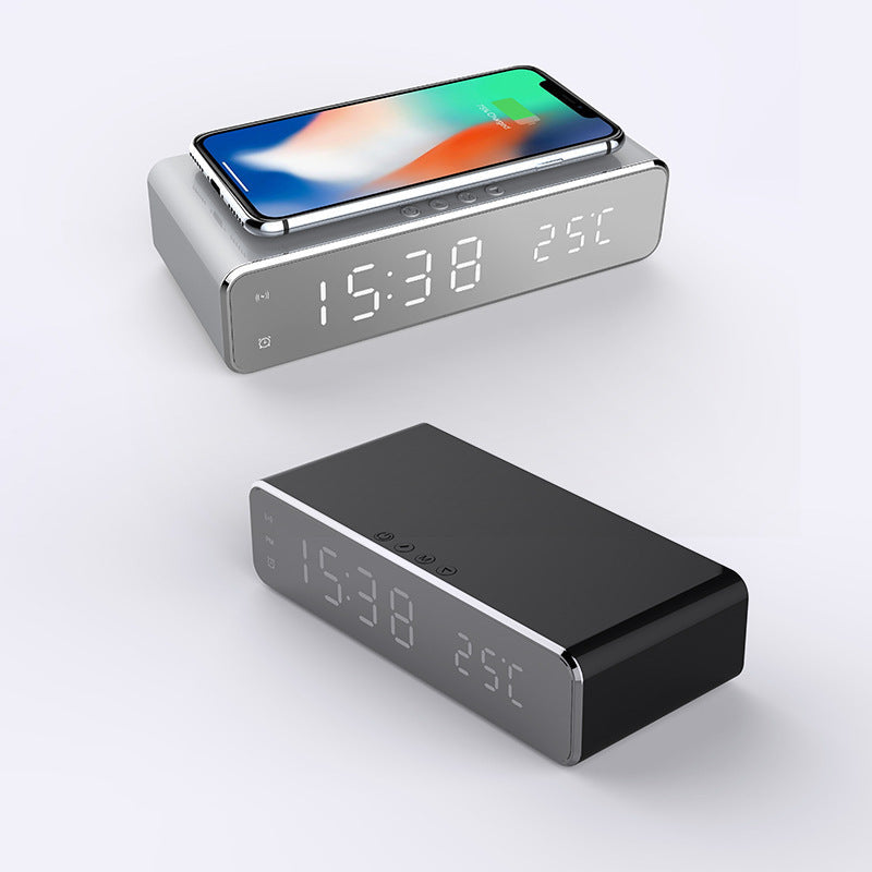 LED Alarm Clock Wireless Charger Thermometer Mirror Clock