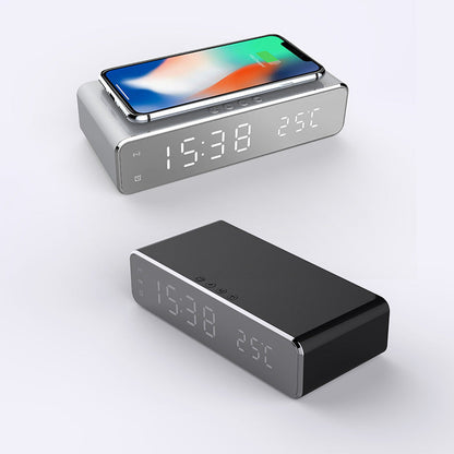 LED Alarm Clock Wireless Charger Thermometer Mirror Clock