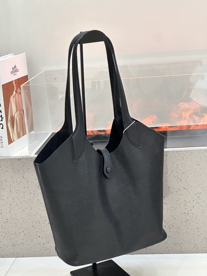 Minimalist High-end Style Basket Bag, New Autumn And Winter Genuine Leather Women&