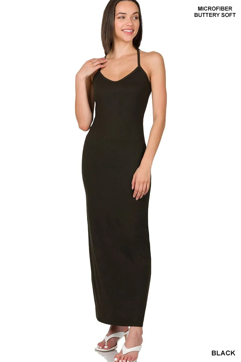 Zenana Brushed Dty Thin Strap Racerback V-Neck Maxi Dress