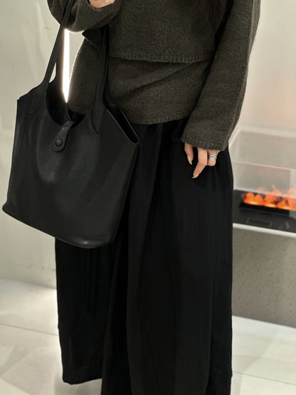 Minimalist High-end Style Basket Bag, New Autumn And Winter Genuine Leather Women&