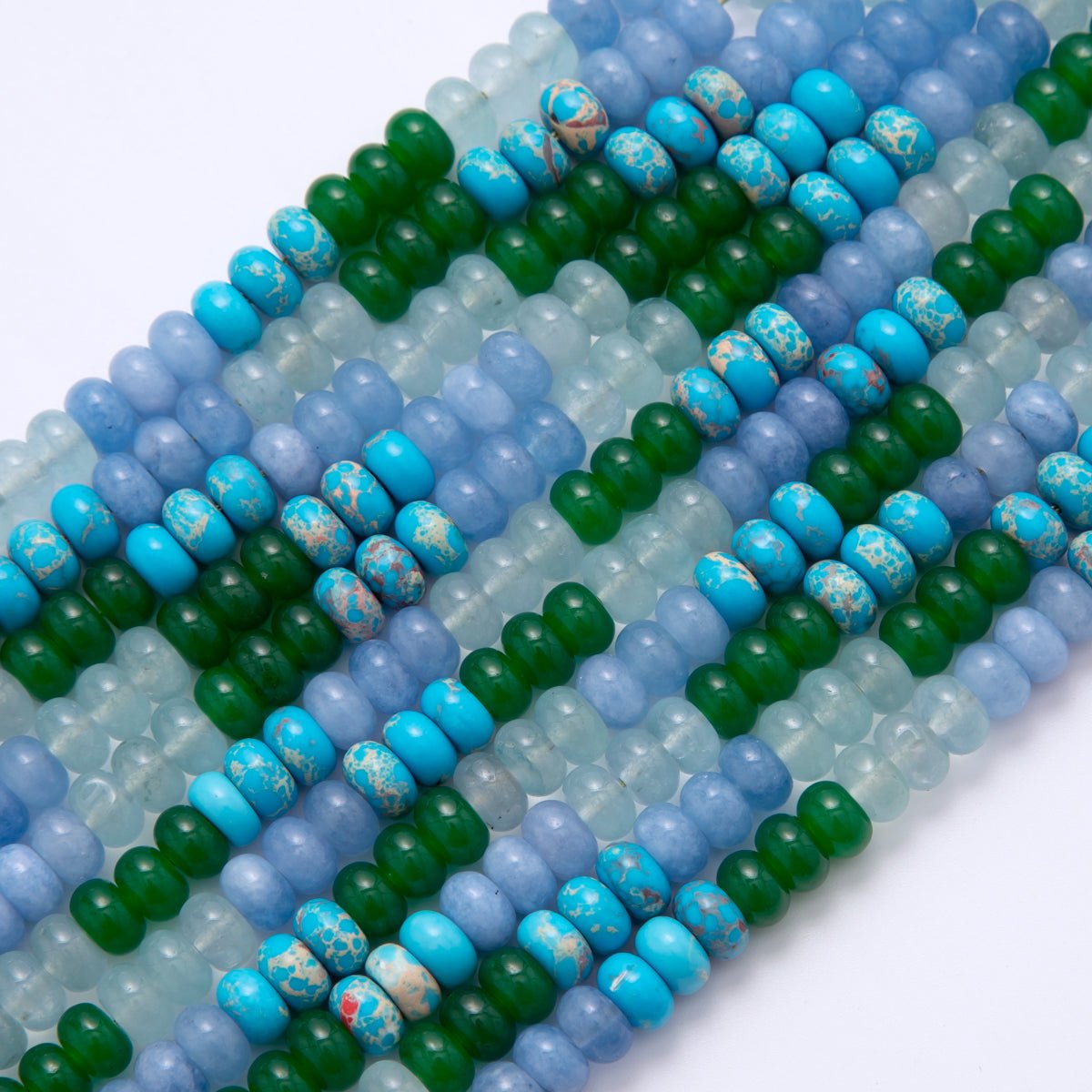 8mm Gradient Blue-Green Rondelle Natural Gemstone Bead Strand Finding | WA-961