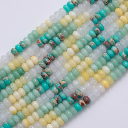 8mm Gradient Yellow-Clear-Green-Turquoise Rondelle Natural Gemstone Bead Strand Finding | WA-1065
