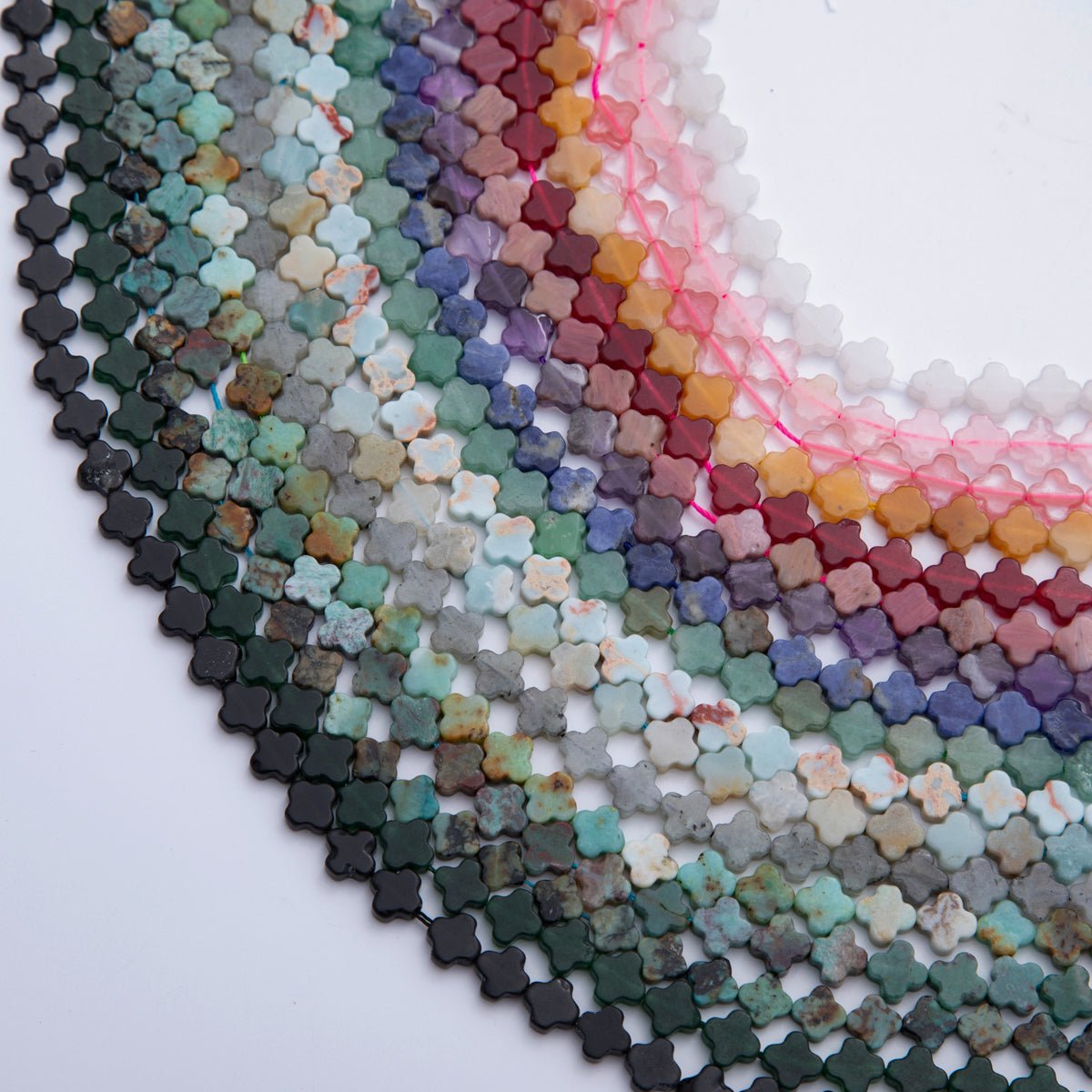 8mm Natural Gemstone Quatrefoil Bead Strand Finding | WA-3187 ~ WA-3204
