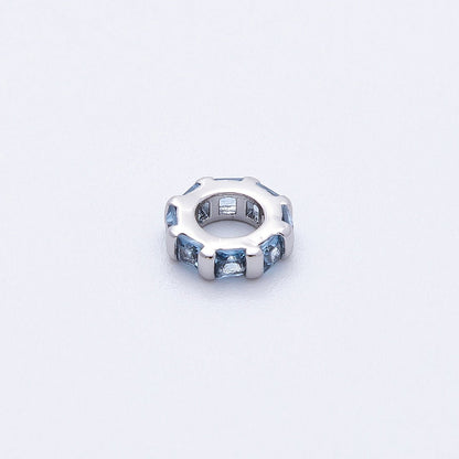 8mm Silver Bead Birthstone Micro Paved Round CZ Rondelle Spacer Charm | Beads-00140 ~ Beads-00151
