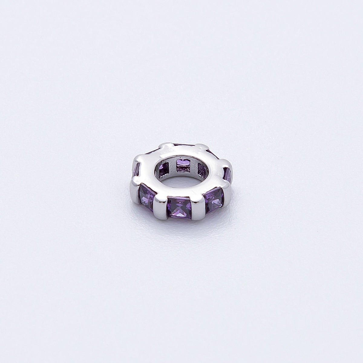 8mm Silver Bead Birthstone Micro Paved Round CZ Rondelle Spacer Charm | Beads-00140 ~ Beads-00151