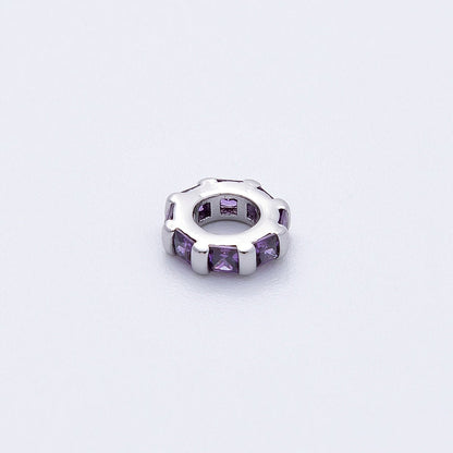 8mm Silver Bead Birthstone Micro Paved Round CZ Rondelle Spacer Charm | Beads-00140 ~ Beads-00151