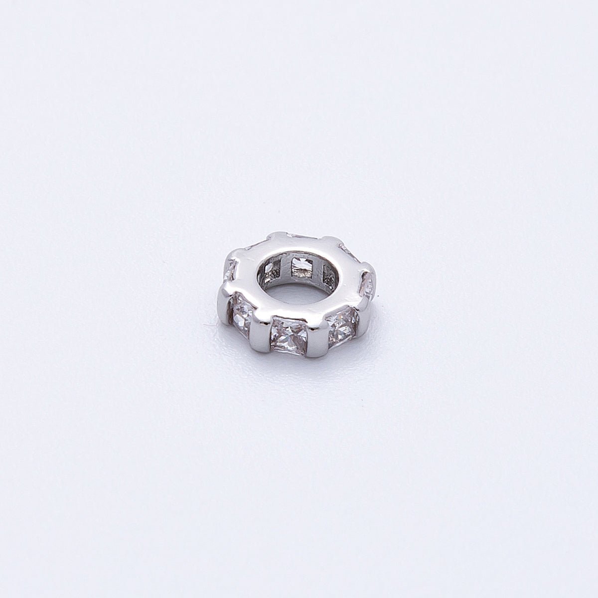 8mm Silver Bead Birthstone Micro Paved Round CZ Rondelle Spacer Charm | Beads-00140 ~ Beads-00151