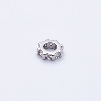 8mm Silver Bead Birthstone Micro Paved Round CZ Rondelle Spacer Charm | Beads-00140 ~ Beads-00151