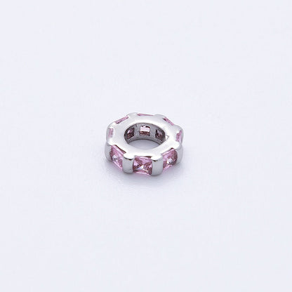 8mm Silver Bead Birthstone Micro Paved Round CZ Rondelle Spacer Charm | Beads-00140 ~ Beads-00151