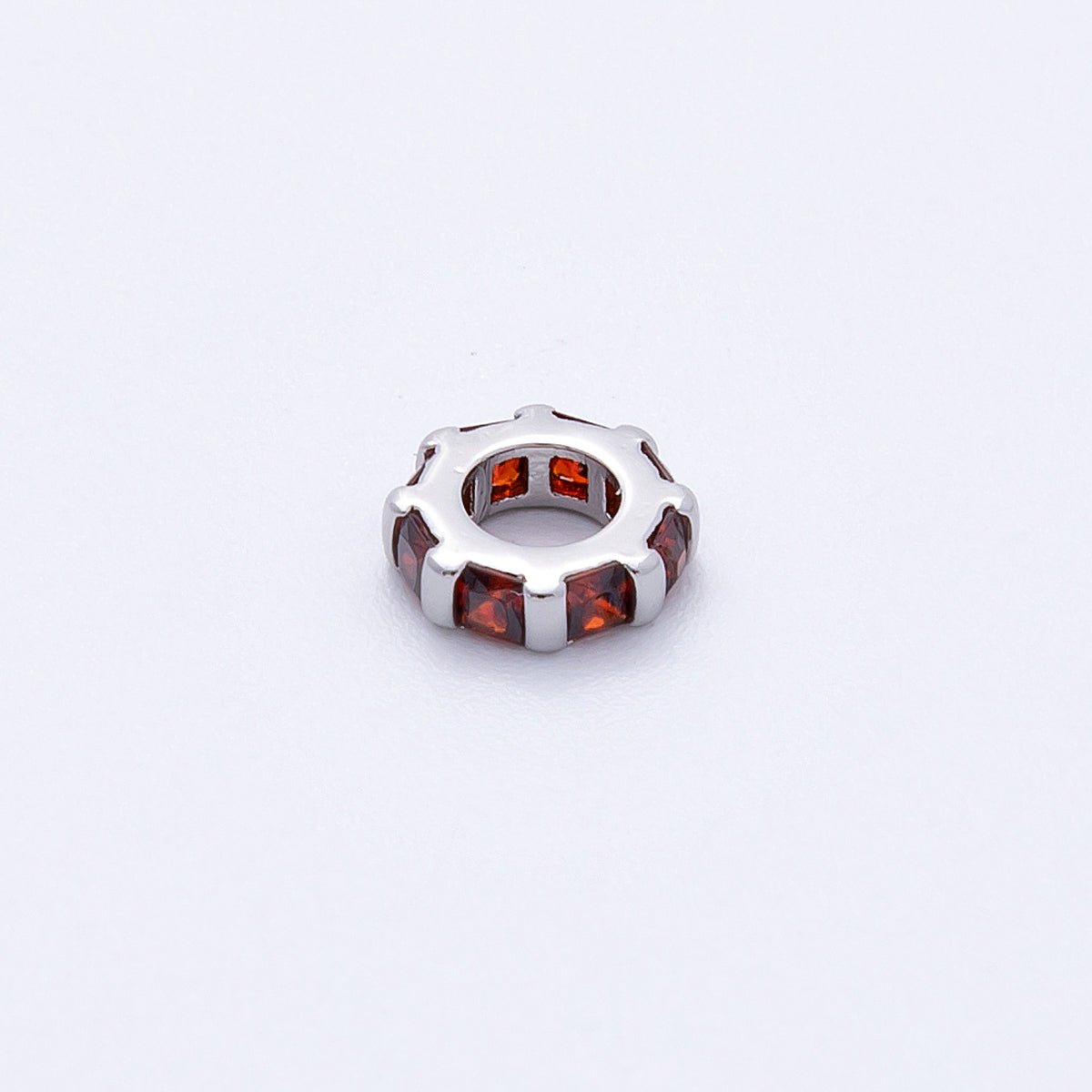 8mm Silver Bead Birthstone Micro Paved Round CZ Rondelle Spacer Charm | Beads-00140 ~ Beads-00151