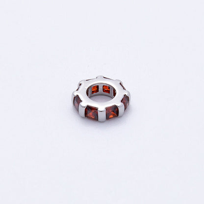 8mm Silver Bead Birthstone Micro Paved Round CZ Rondelle Spacer Charm | Beads-00140 ~ Beads-00151