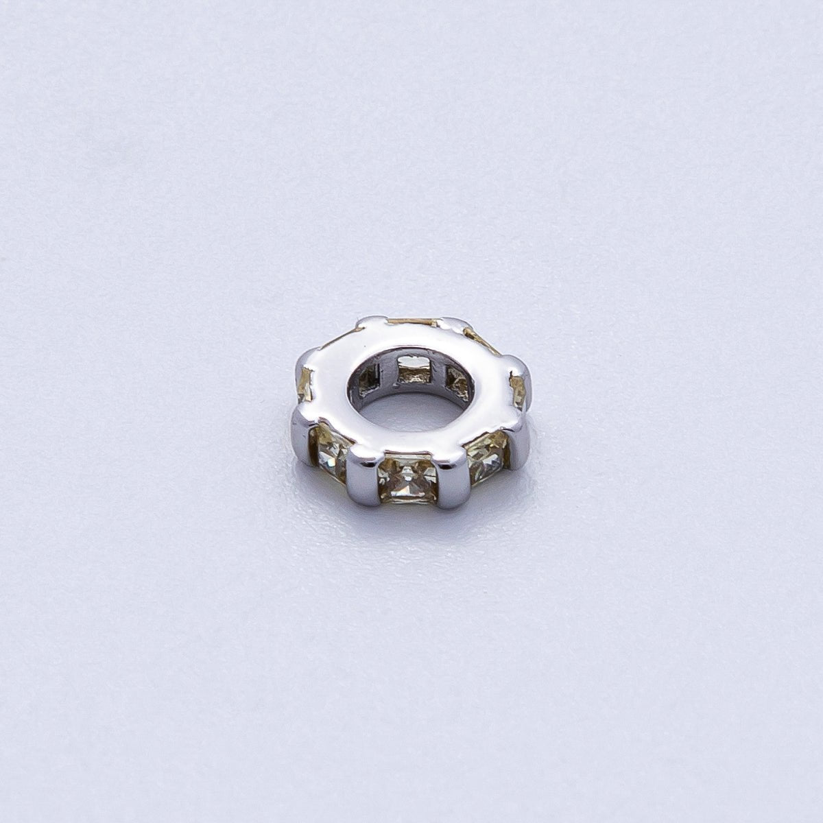 8mm Silver Bead Birthstone Micro Paved Round CZ Rondelle Spacer Charm | Beads-00140 ~ Beads-00151