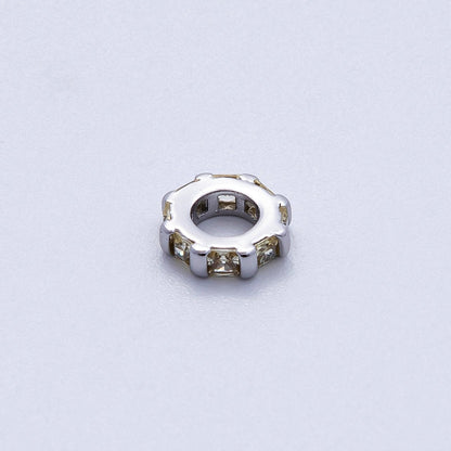 8mm Silver Bead Birthstone Micro Paved Round CZ Rondelle Spacer Charm | Beads-00140 ~ Beads-00151
