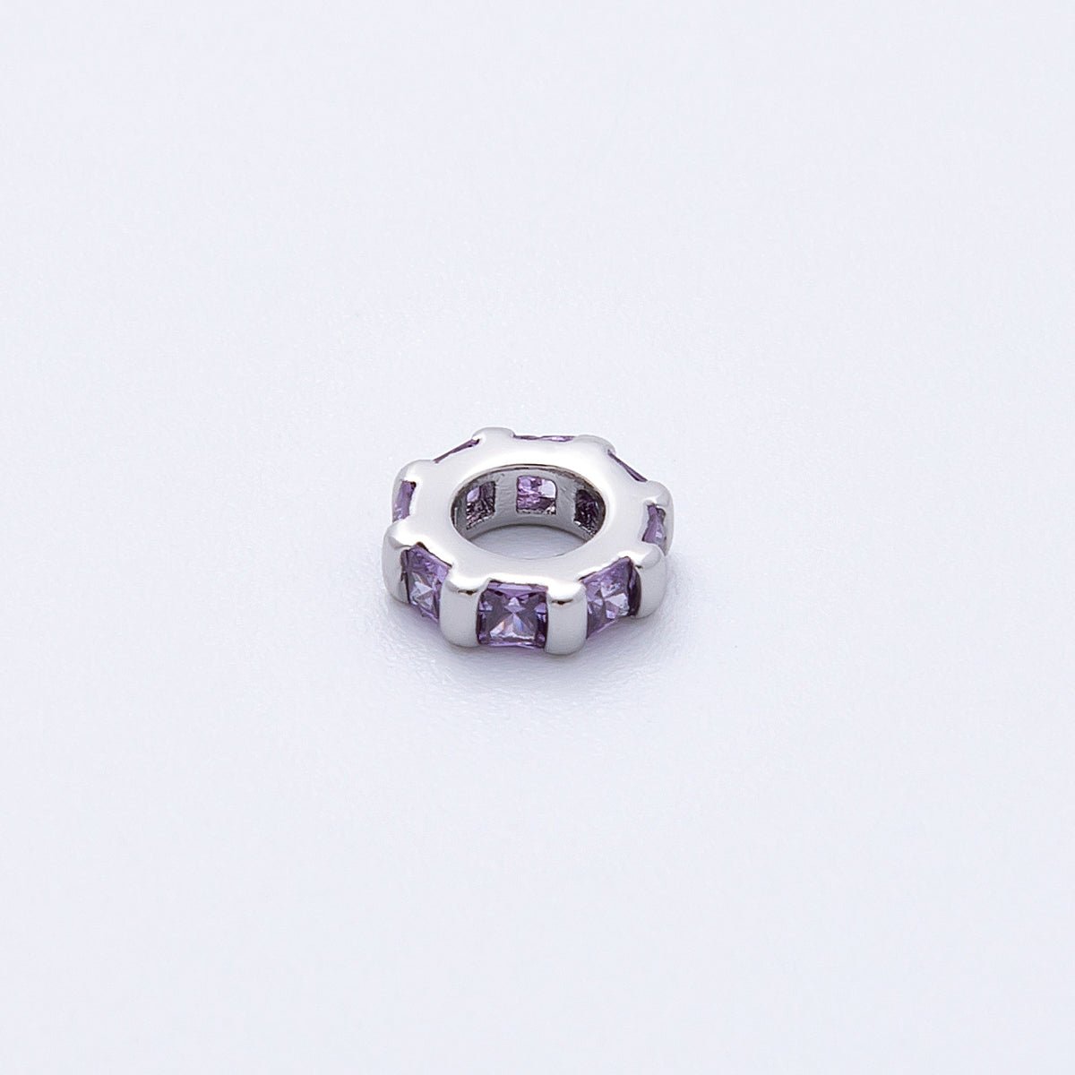 8mm Silver Bead Birthstone Micro Paved Round CZ Rondelle Spacer Charm | Beads-00140 ~ Beads-00151