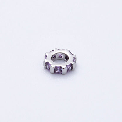 8mm Silver Bead Birthstone Micro Paved Round CZ Rondelle Spacer Charm | Beads-00140 ~ Beads-00151