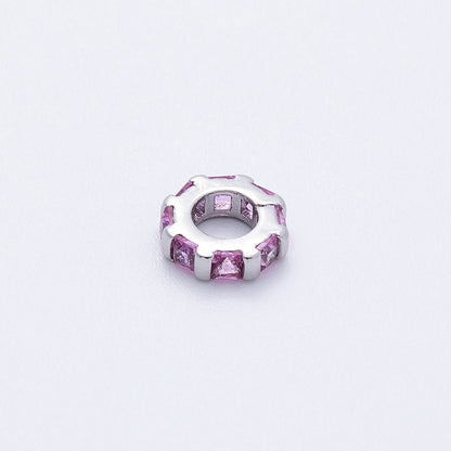 8mm Silver Bead Birthstone Micro Paved Round CZ Rondelle Spacer Charm | Beads-00140 ~ Beads-00151