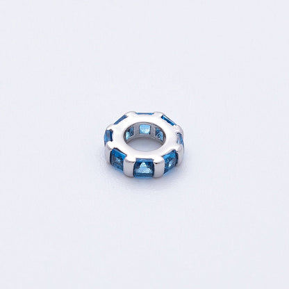 8mm Silver Bead Birthstone Micro Paved Round CZ Rondelle Spacer Charm | Beads-00140 ~ Beads-00151