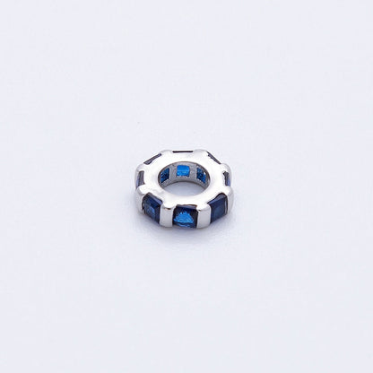 8mm Silver Bead Birthstone Micro Paved Round CZ Rondelle Spacer Charm | Beads-00140 ~ Beads-00151