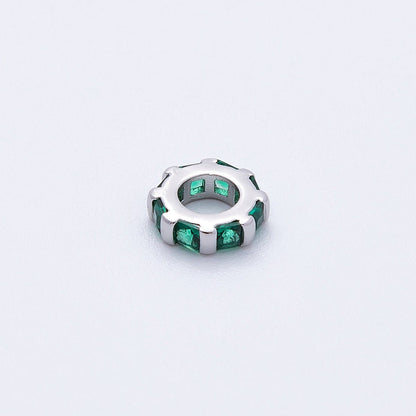 8mm Silver Bead Birthstone Micro Paved Round CZ Rondelle Spacer Charm | Beads-00140 ~ Beads-00151