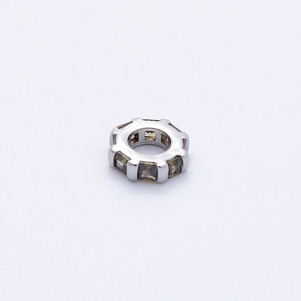 8mm Silver Bead Birthstone Micro Paved Round CZ Rondelle Spacer Charm | Beads-00140 ~ Beads-00151