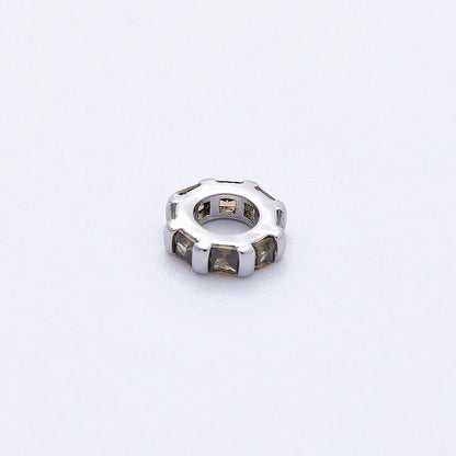8mm Silver Bead Birthstone Micro Paved Round CZ Rondelle Spacer Charm | Beads-00140 ~ Beads-00151