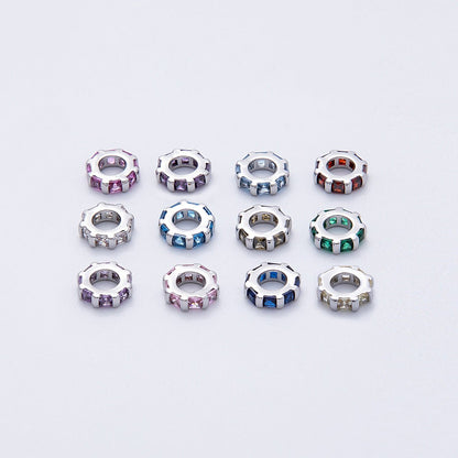8mm Silver Bead Birthstone Micro Paved Round CZ Rondelle Spacer Charm | Beads-00140 ~ Beads-00151