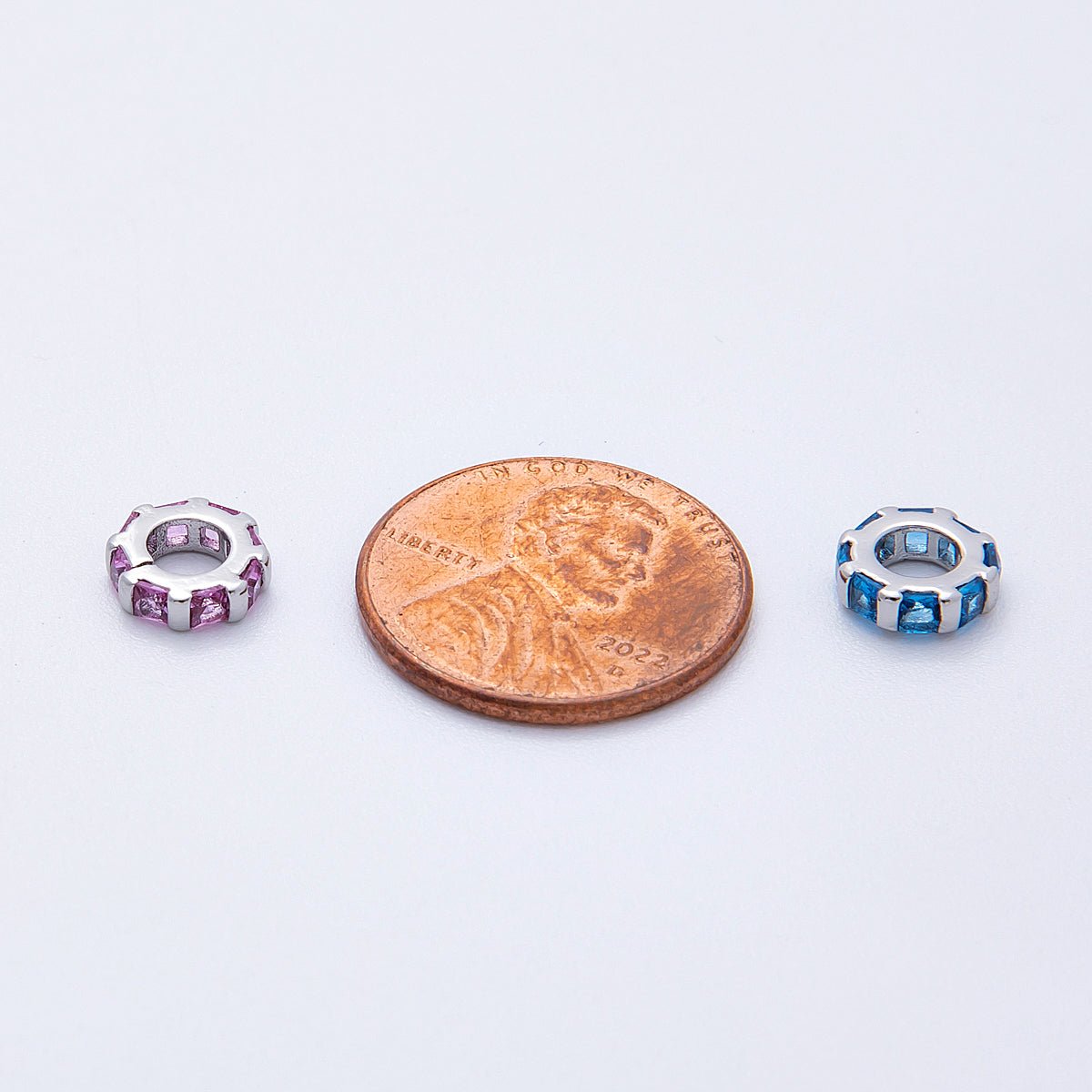 8mm Silver Bead Birthstone Micro Paved Round CZ Rondelle Spacer Charm | Beads-00140 ~ Beads-00151