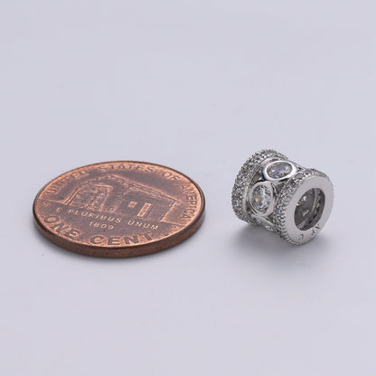 8mm White Gold Filled Micro Pave Spacer Beads Drum Tube Gold Beads with CZ Paved, 4mm Large Hole Gold Spacers for Bracelet Making