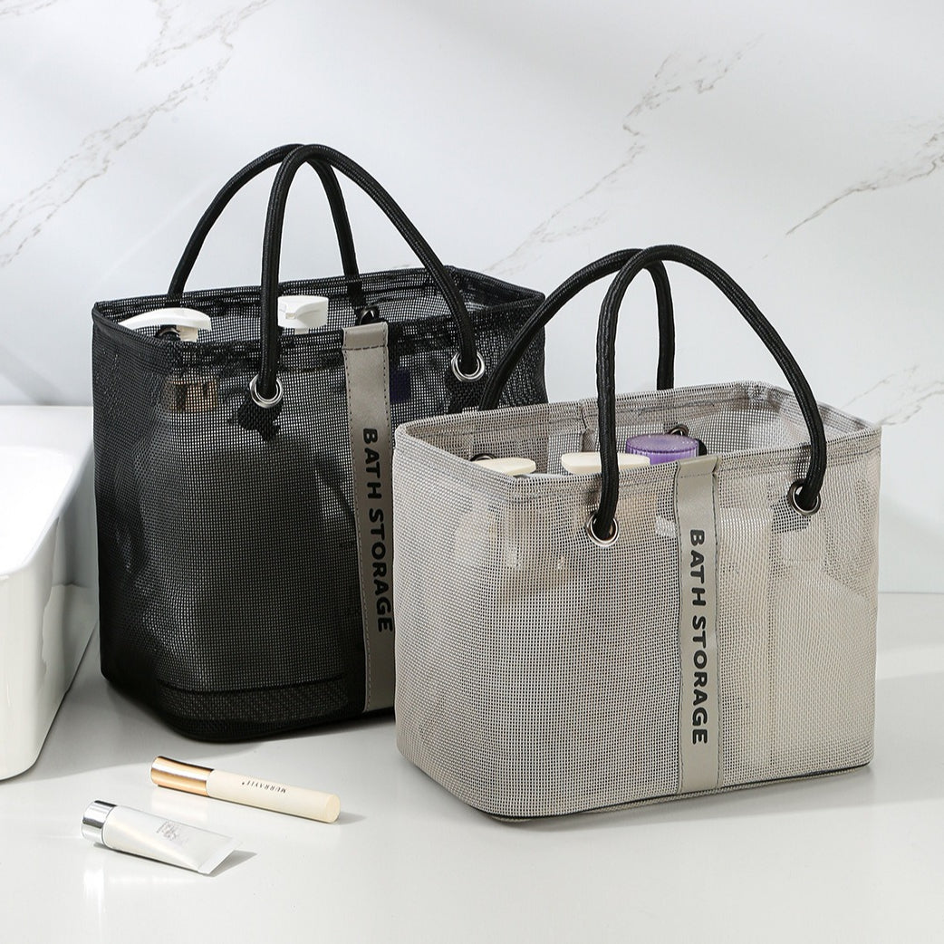 Mesh bath bag, mesh pocket tote swimming wash bag, men&