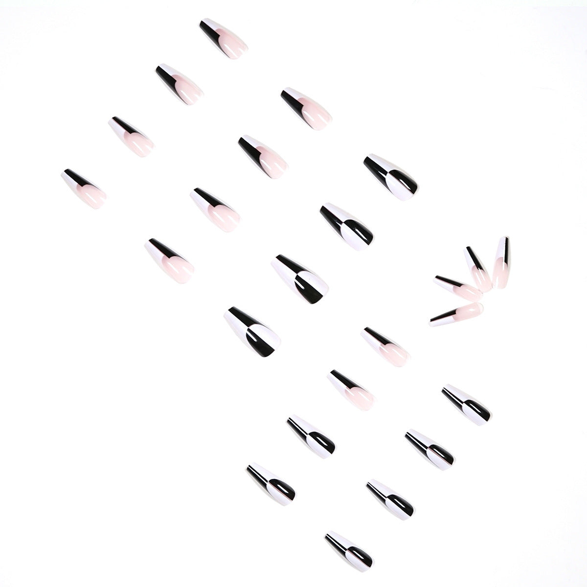 Black And White Long Nails Removable Nail Tip