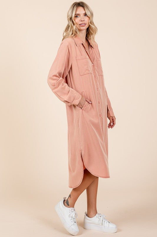 Button Down Long Sleeve Shirt Dress For Women – Casual, Timeless and Versatile Classic Shirt Dress for Year-Round Wear