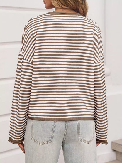 Striped Button-Up Cardigan