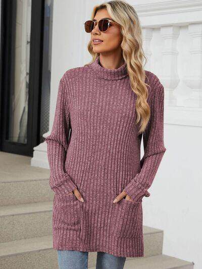 Ribbed Mock Neck Long Sleeve T-Shirt for Women Stylish Wear