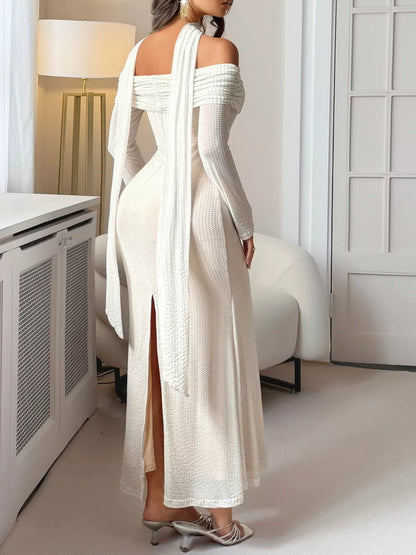 Off-Shoulder Scarf Bodycon Maxi Dress