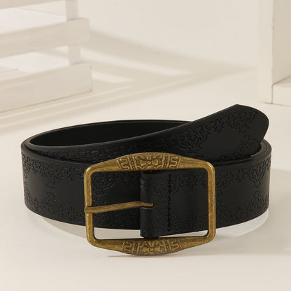 New Retro Embossing Belt Brown Alloy Ethnic Style