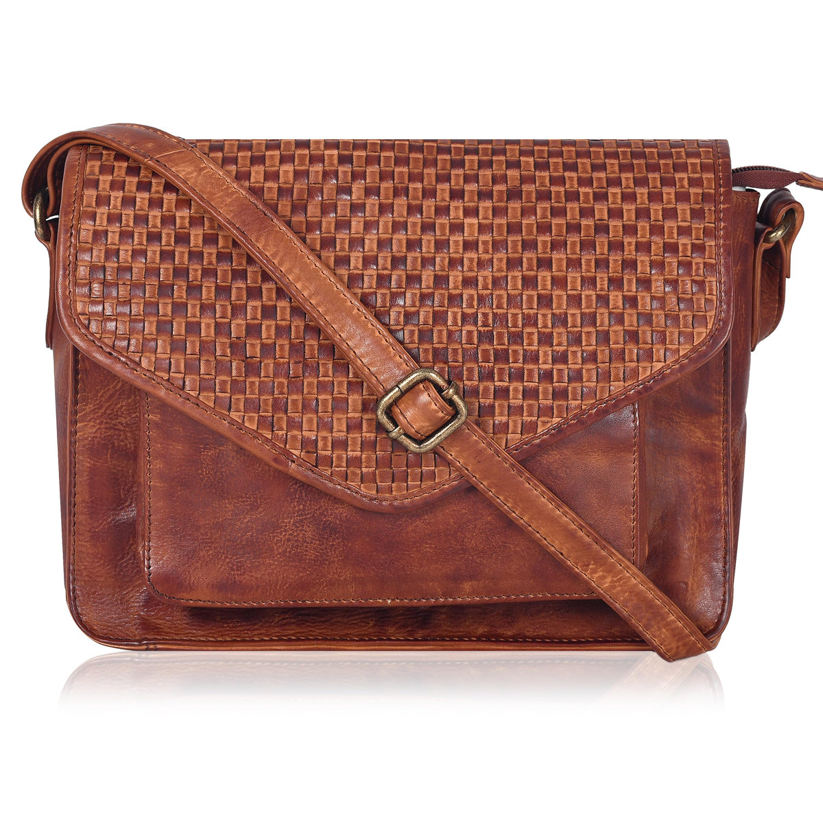 Leather Flapover Crossbody Handbag Purse for Women with Adjustable Strap &amp; Overflap Snap Closure Tote/Bag