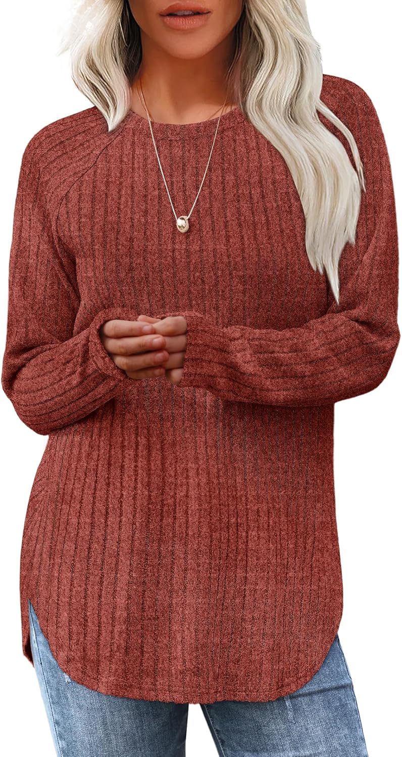 Long Sleeve Tunic Top for Women - Loose Fit Pullover with Curved Hem