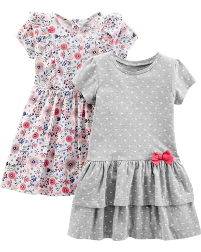 Girls Dress Set 2-Pack - Short Sleeve and Sleeveless Dresses